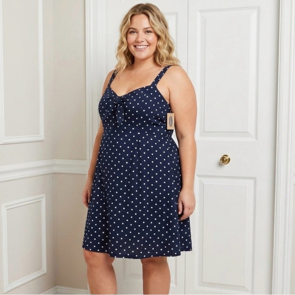 NWT Old Navy Navy Blue Polka Dot Sundress Size XL Smocked Back w/ Pockets Retro